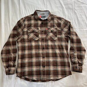 The American Outdoorsman Men's Flannel Shirt Size L Brown Plaid Long Sleeve Top